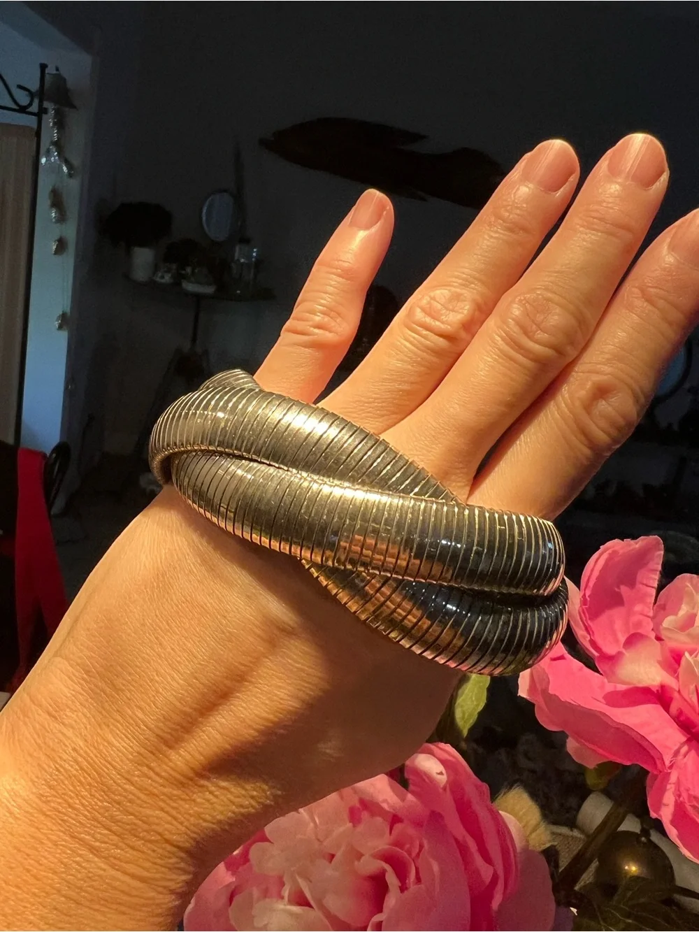Silver Tone Flexible Intertwined Snakey look Wrap Bracelet